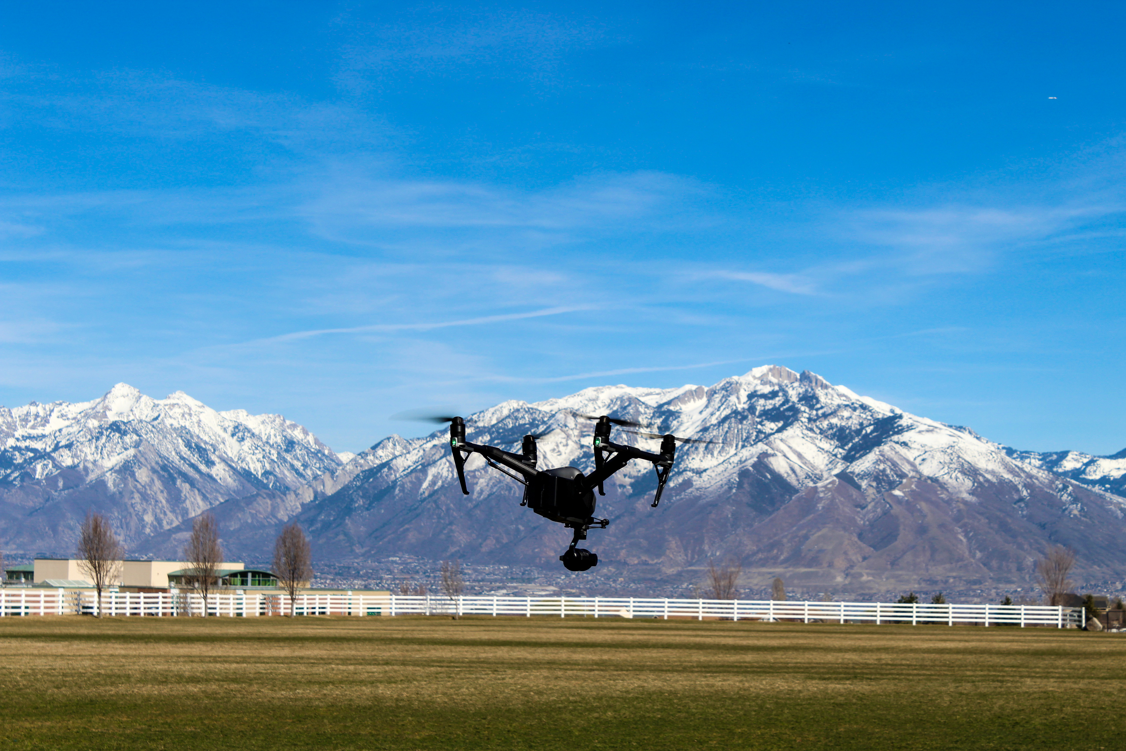 drone with mountain backdrop